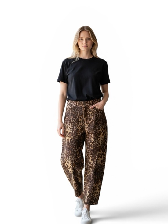 Oddi Denim - NWT Oddi Leopard Print High-Rise Wide Barrel Leg Pants - Brown